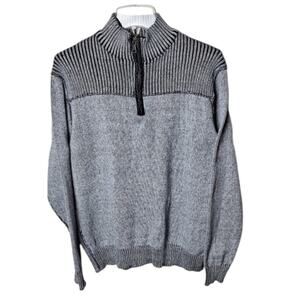 BKE Buckle Men's Large Gray Chunky Ribbed Yoke 1/4 Zip Knit Athletic Fit Sweater